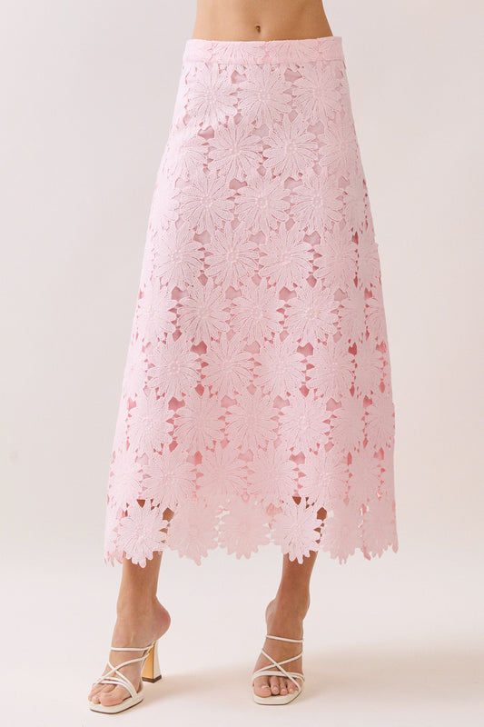 Flower Power Midi Skirt In Baby Pink