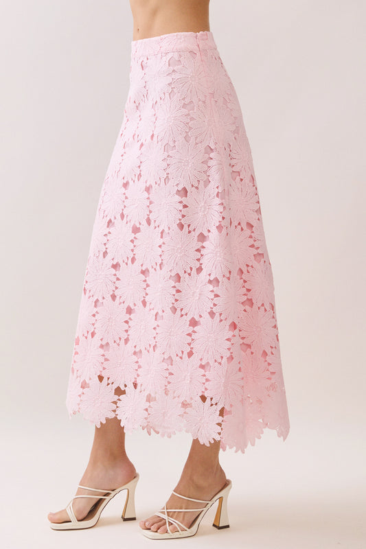 Flower Power Midi Skirt In Baby Pink