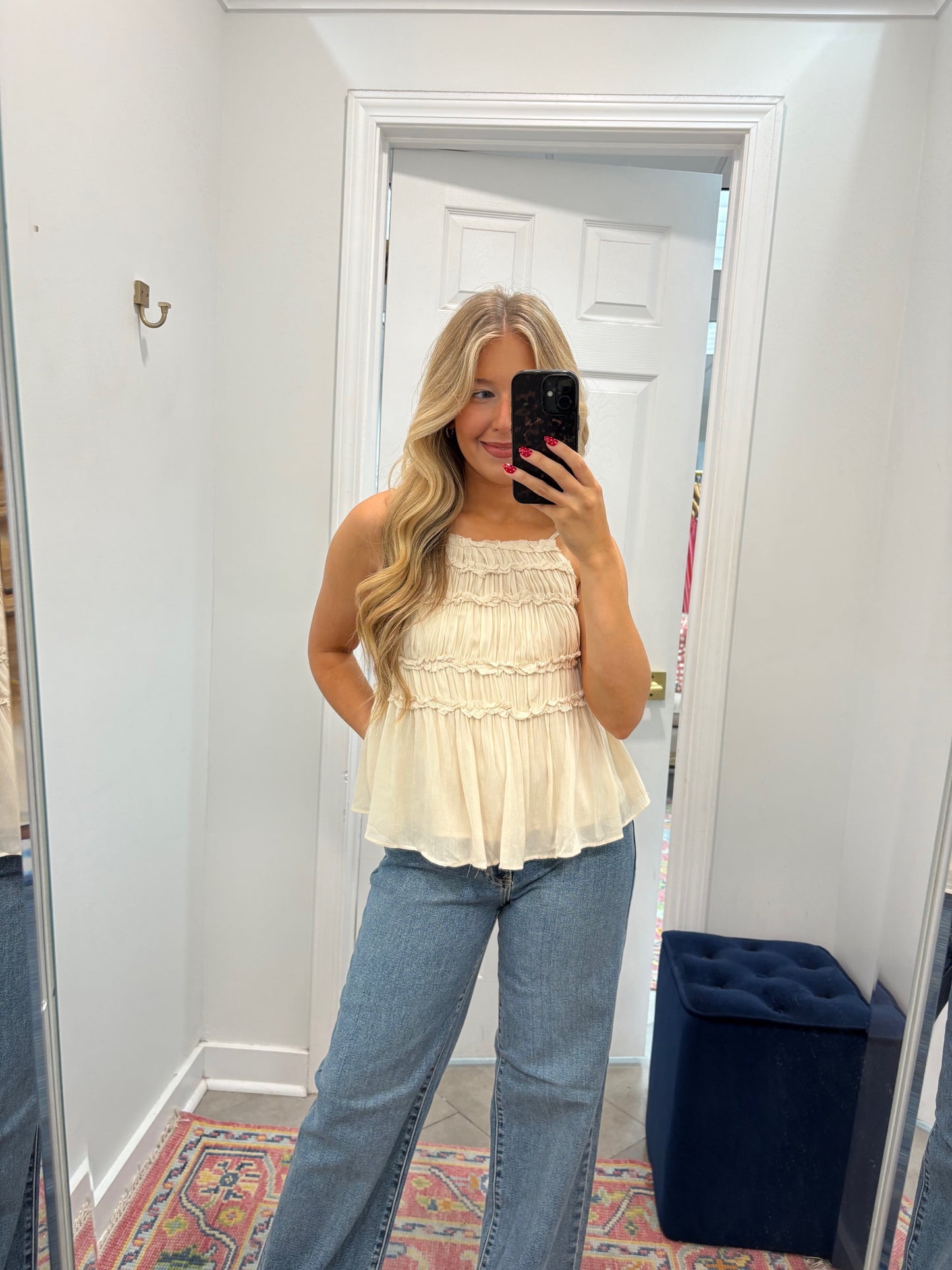 Flowy Cami Top With Ruffle Detail In Natural