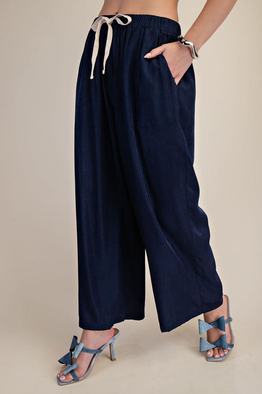 Flowy & Sleek Pants Set In Navy