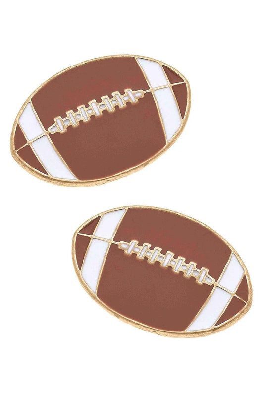 Football Enamel Stud Earrings in Brown