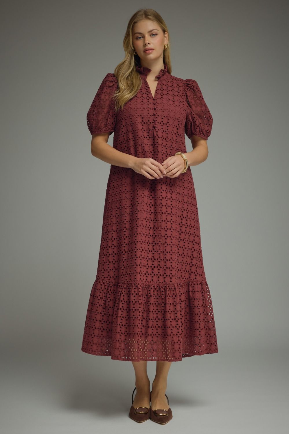Freshly Picked Midi Dress In Burgundy