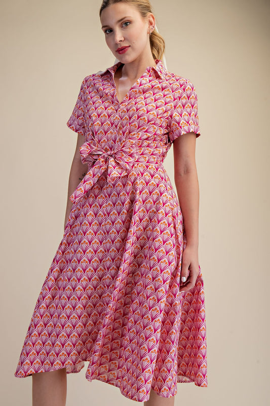 Front Tie Flower Print Dress in Pink