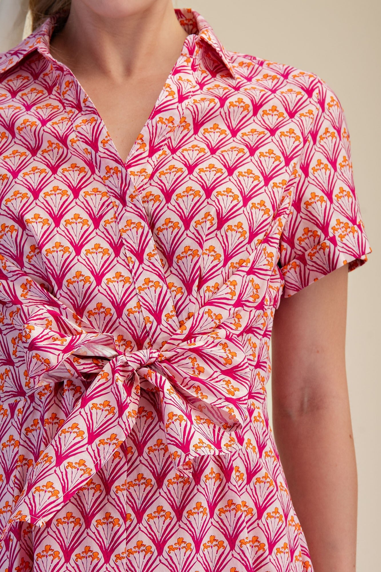 Front Tie Flower Print Dress in Pink