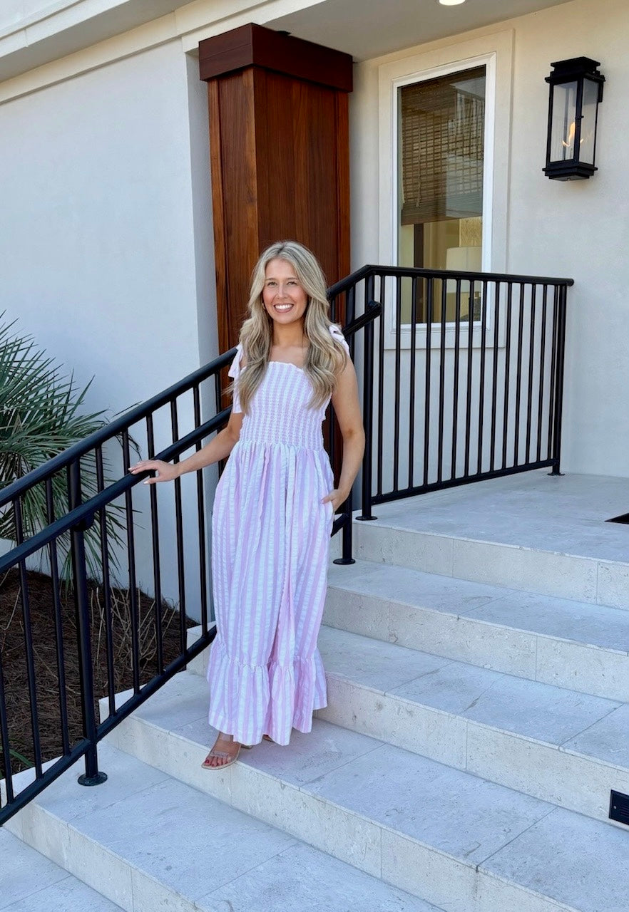 Pink Shores Smocked Tie Top Maxi