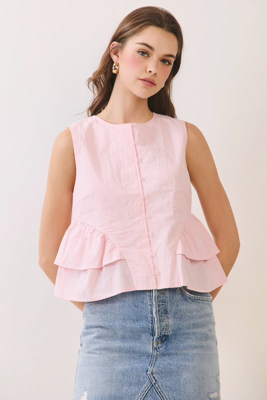 Fun & Flowly Button Down Top In Baby Pink