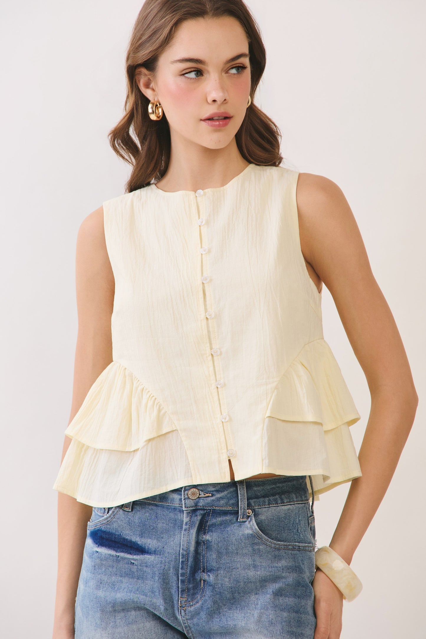 Fun & Flowly Button Down Top In Butter Yellow
