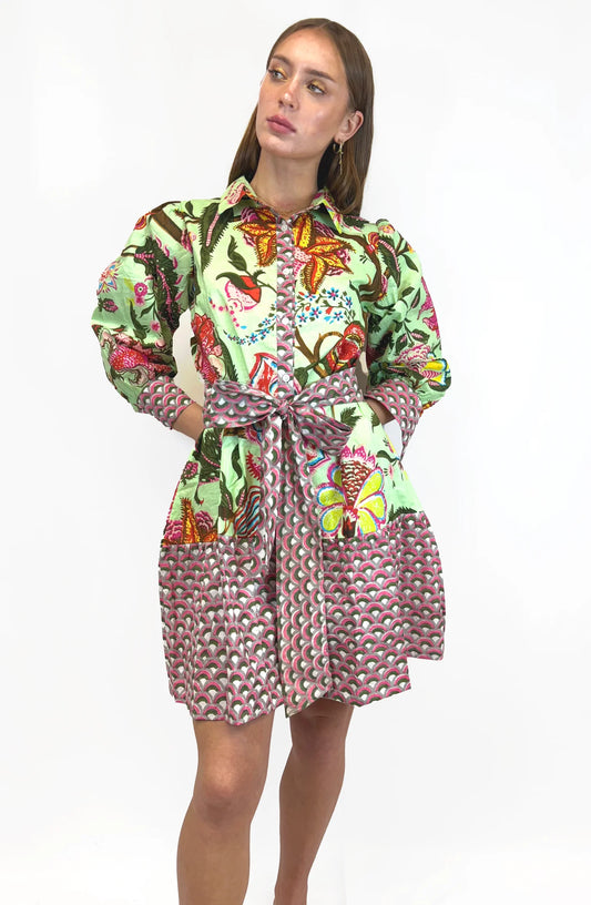 Farylina Gardenia Short Dress In Green Multi