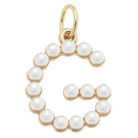 G Pearl-Studded Letter Charm in Ivory