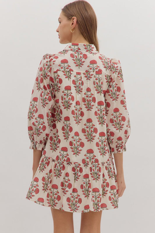 Garden Essence Floral Mini Dress In Ecru