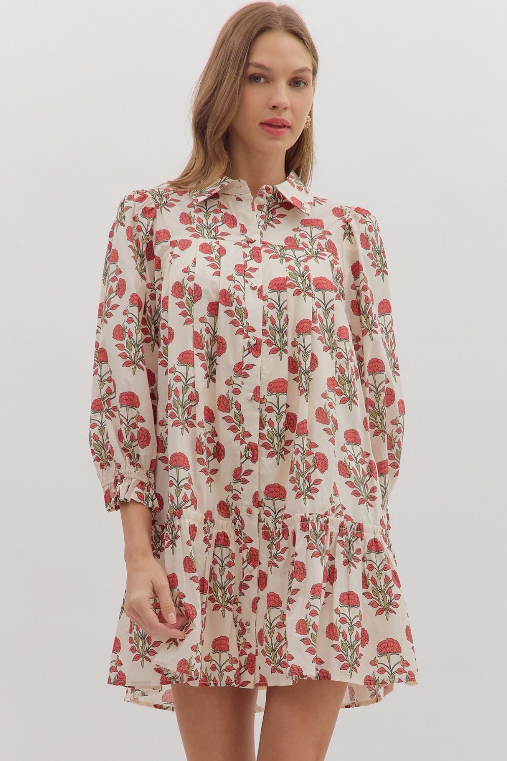 Garden Essence Floral Mini Dress In Ecru