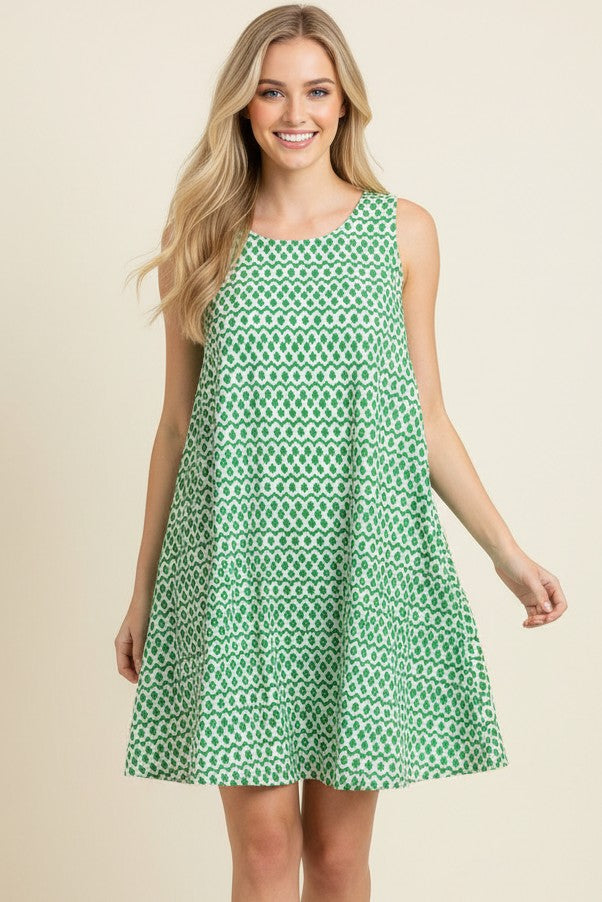 Geometric Sleeveless Tunic Mini Dress In Green