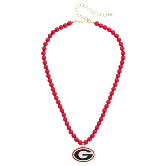 Georgia Bulldogs Beaded Logo Pendant Necklace