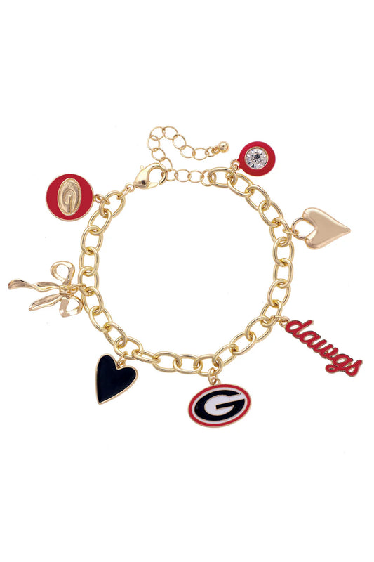 Georgia Bulldogs Enamel Icons Charm Bracelet in Shiny Gold