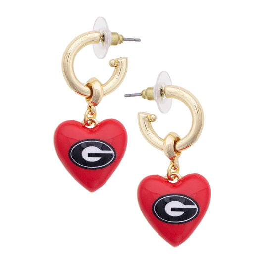 Georgia Bulldogs Heart Drop Earrings