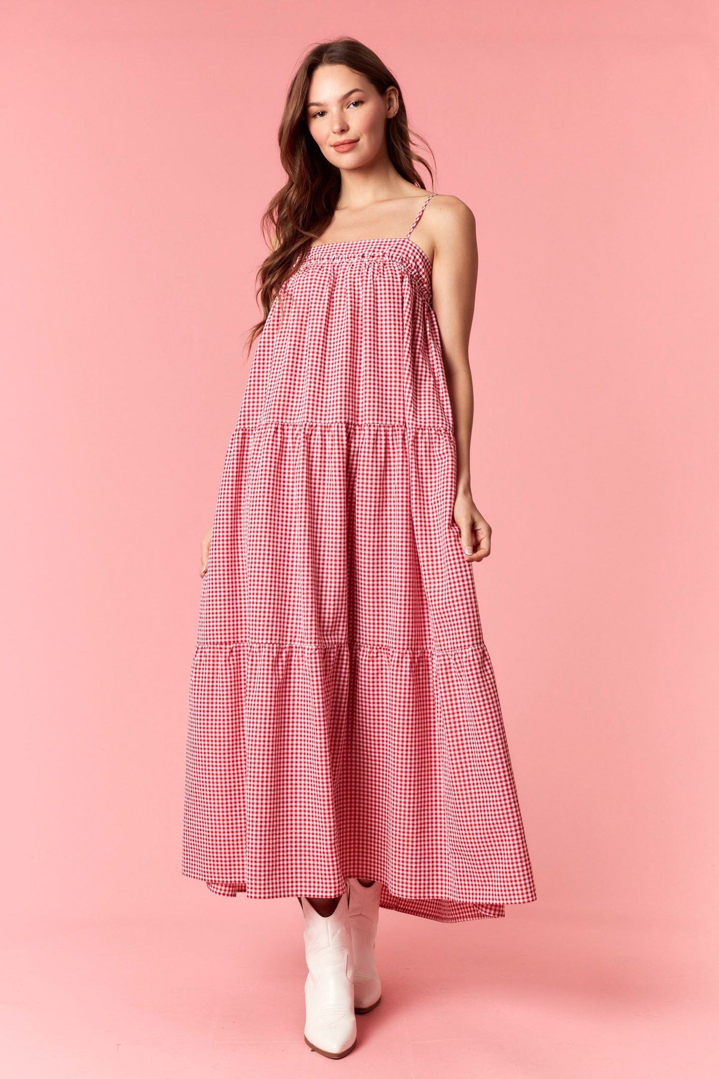 Gingham Tie Back Dress in Red