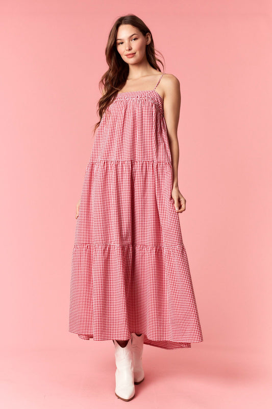 Gingham Tie Back Dress in Red