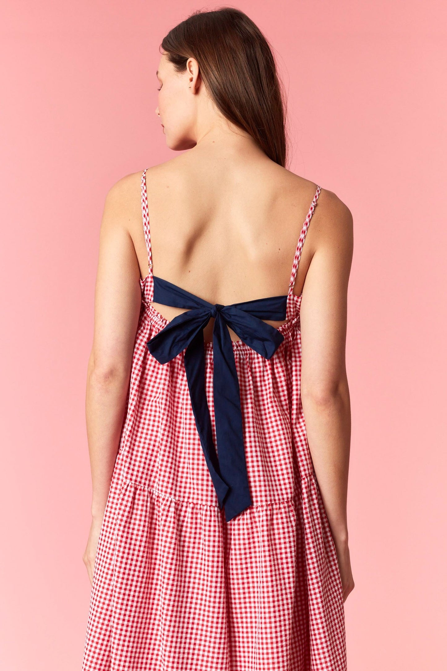 Gingham Tie Back Dress in Red