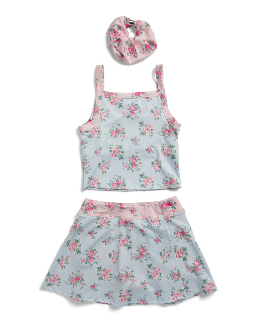 Girls 2pc Active Print Mix Tank and Skort Set in Floral