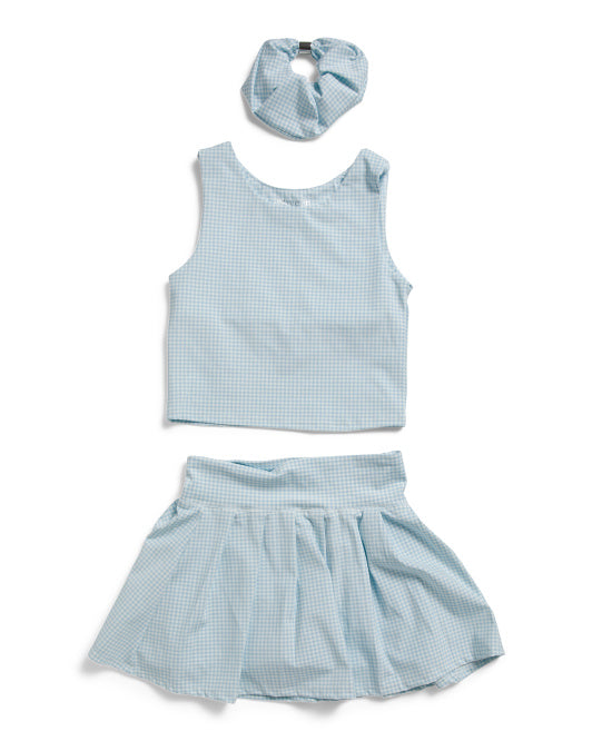 Girls 2pc Gingham Tank Top And Skort Set in Blue