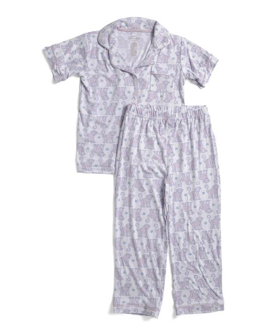 Girls 2pc Monkey Print Piped Pajama Set
