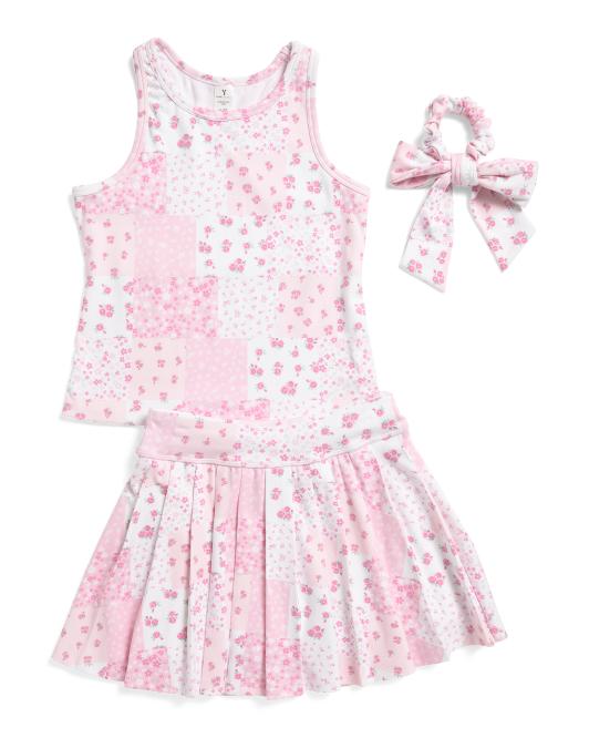 Girls 2pc Floral Pink Racerback Tank and Skort Set