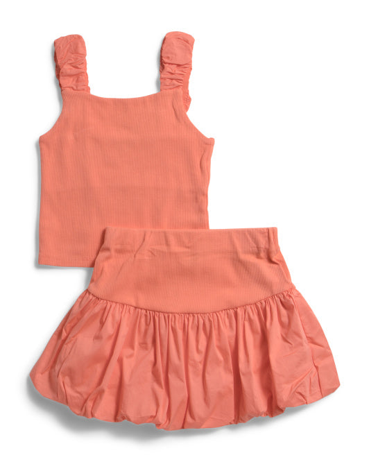 Girls Two Piece Top & Bubble Peplum Skirt Set