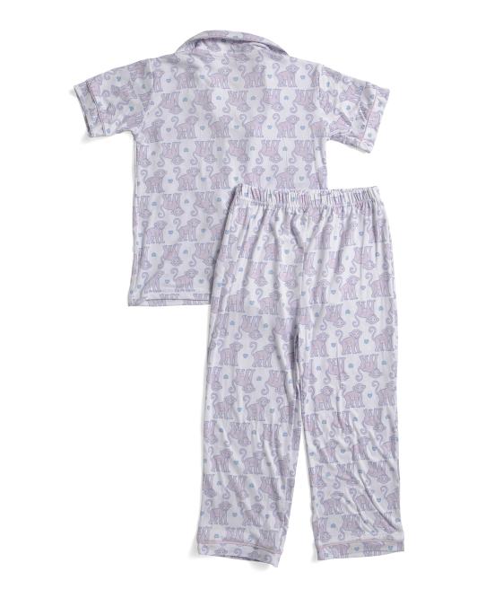 Girls 2pc Monkey Print Piped Pajama Set
