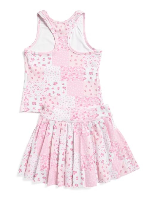 Girls 2pc Floral Pink Racerback Tank and Skort Set