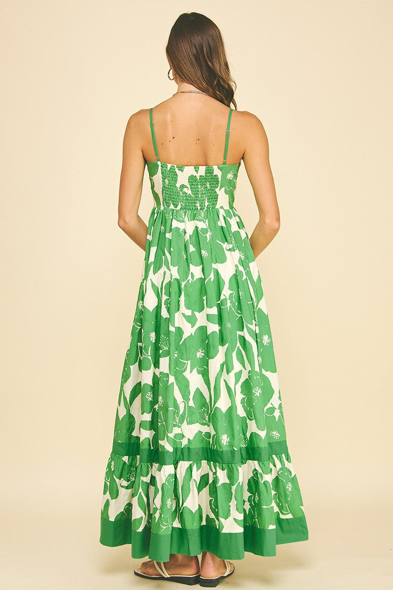 Green Floral Tiered Maxi Dress