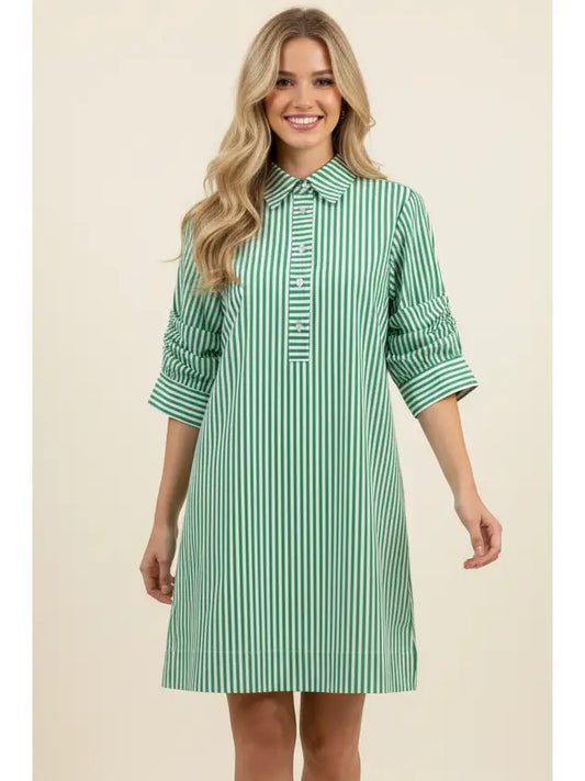 Green Stripe Button Down Mini Dress