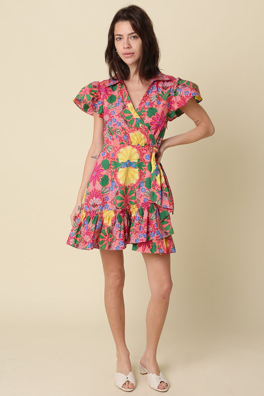 Guana Cay Floral Ruffle Wrap Mini Dress