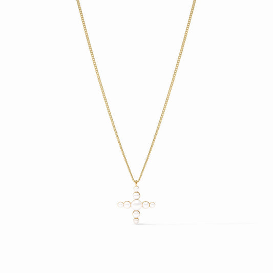 Julie Vos Gumdrop Cross Delicate Necklace In Pearl