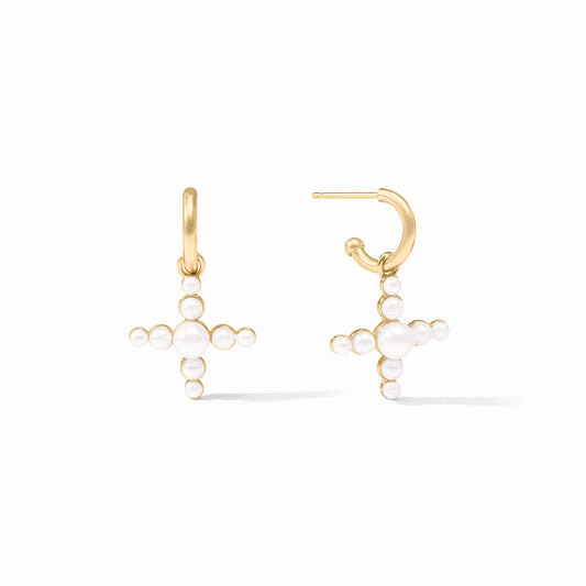 Julie Vos Gumdrop Cross Hoop & Charm Earring In Pearl