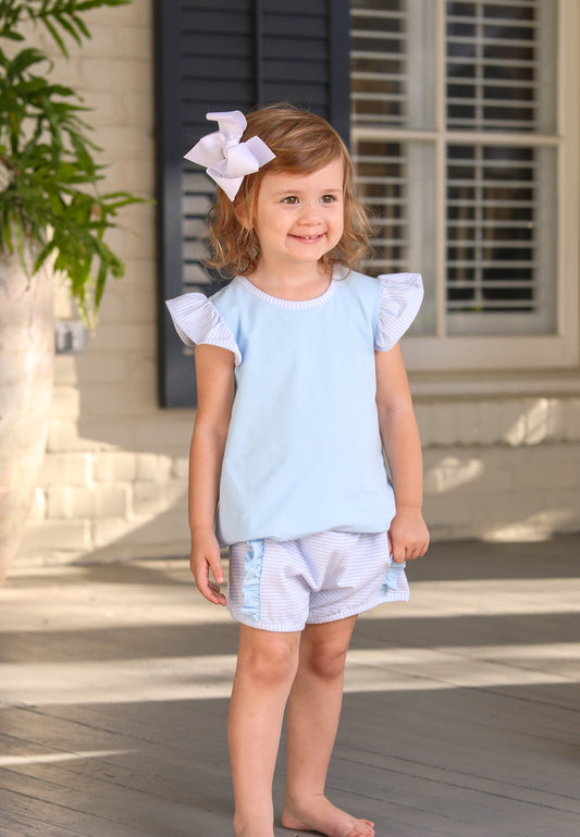 Vivian Flutter Top Short Set in Blue Stripe