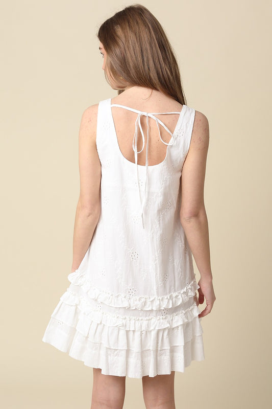 Hana Sleeveless Tiered Mini Dress In White
