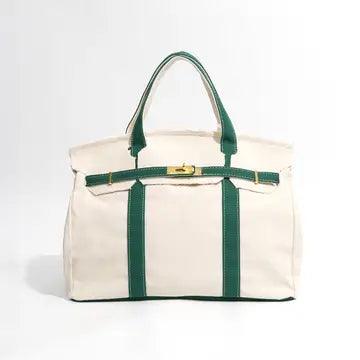 Handmade Premium Cotton Canvas Bag In Green