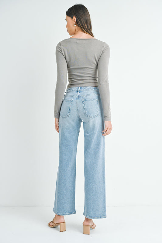 Harlie Mid Rise Slim Wide Leg Jean In Light Denim