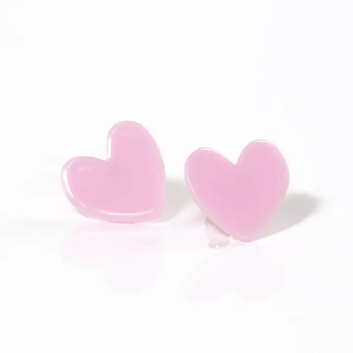 Heart Acetate Stud Earrings Pink .5 inch