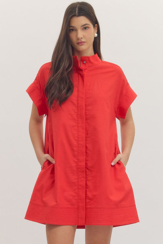 Hidden Button Mini Dress In Red