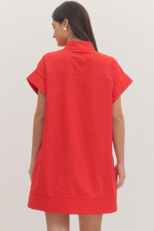 Hidden Button Mini Dress In Red