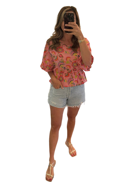 Tulip Top In Twirly Pink Floral