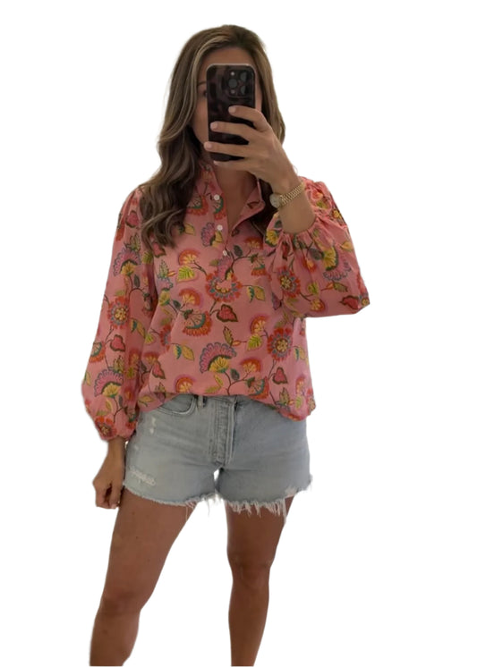 Bella Top In Twirly Pink Floral