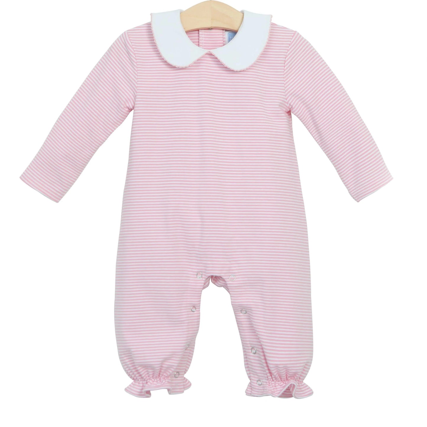 Trotter Street Claire Romper In Light Pink Stripes