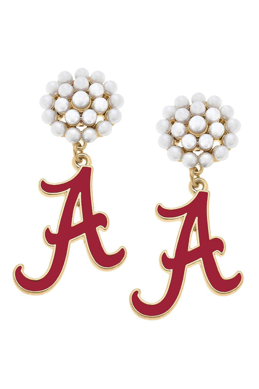 Alabama Logo Pearl Cluster Drop Earring