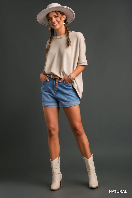 Natural Relaxed/Oversized Waffle Knit Top