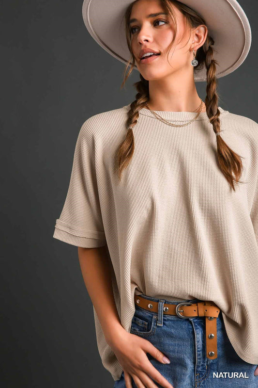 Natural Relaxed/Oversized Waffle Knit Top