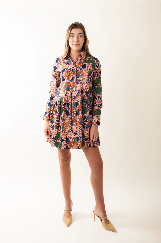 Fall In Tahiti Long Sleeve Mini Dress