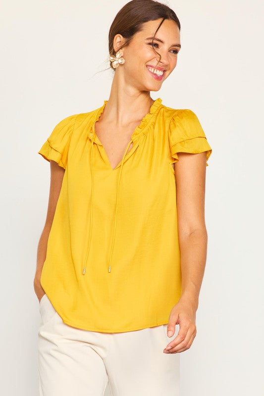 Marigold Satin Ruffle Top