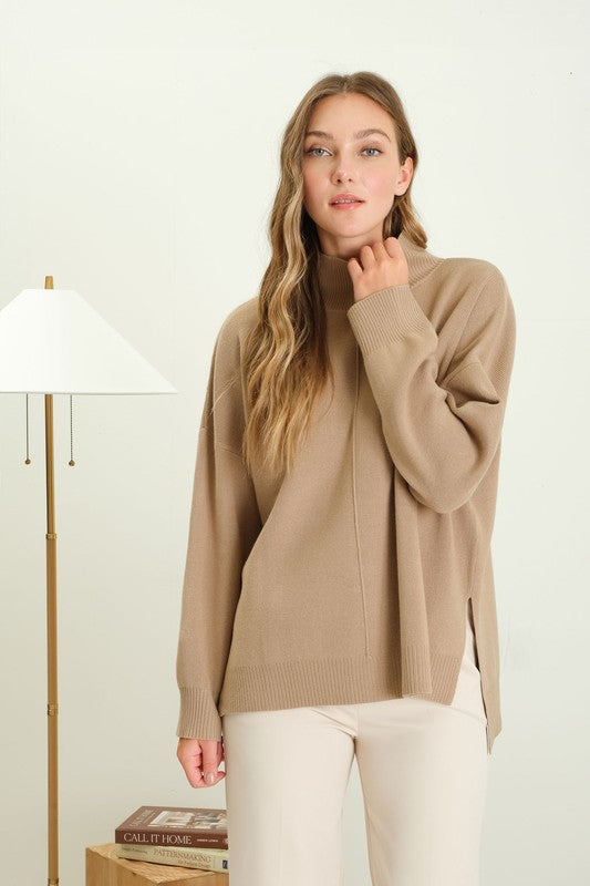 Addie Mock Neck Sweater In Mocha